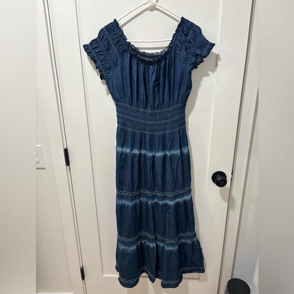 Dark denim off shoulder maxi dress, large